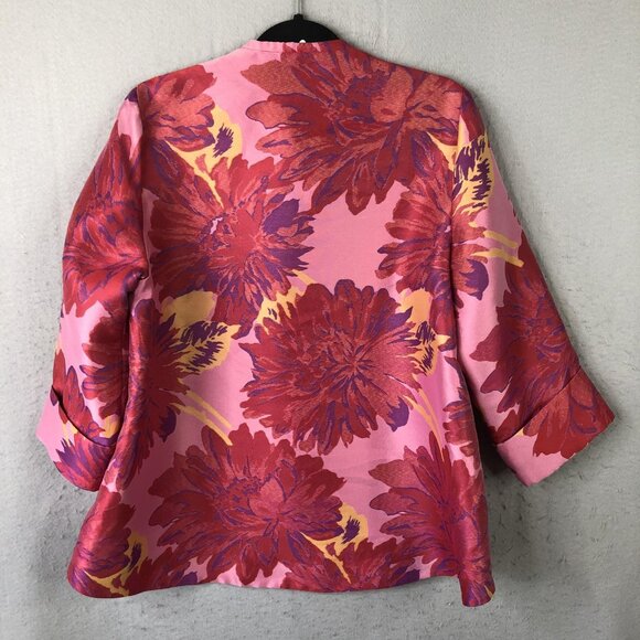 IC by Connie K Jacket Womens Medium Pink Red Floral Asymmetrical Mandarin Collar - Picture 2 of 14
